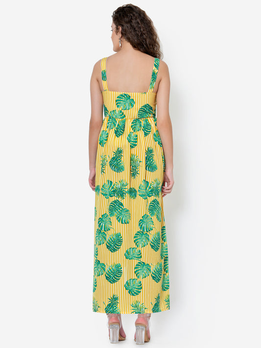 Women Leaf Print Maxi Dress