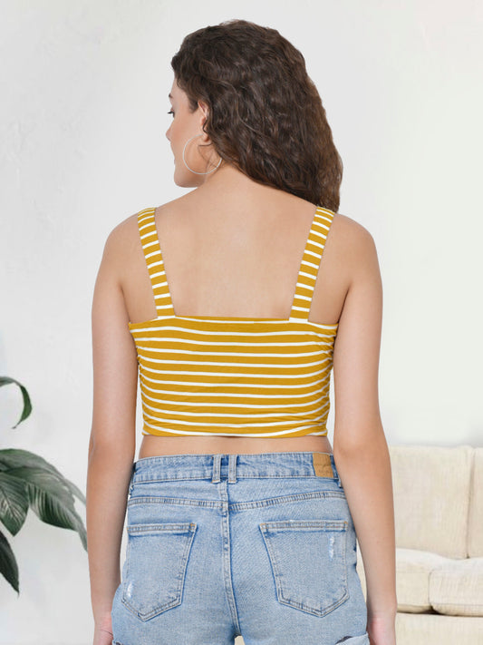 Women Yellow Stripe Buttoned Cami Top