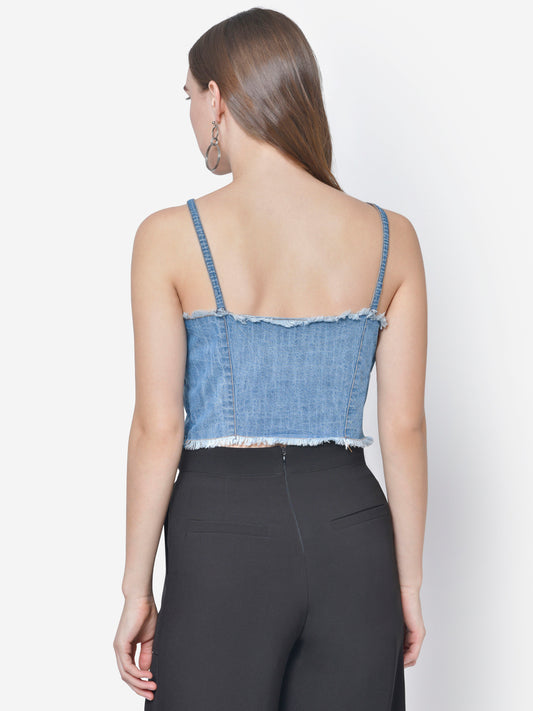 Women Denim Laceup Crop Top