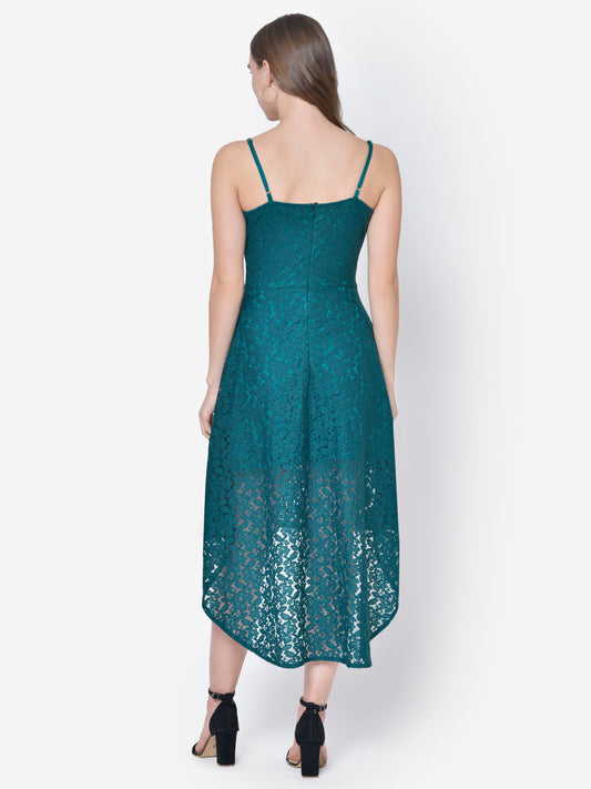 Women Green Lace High Low Dress
