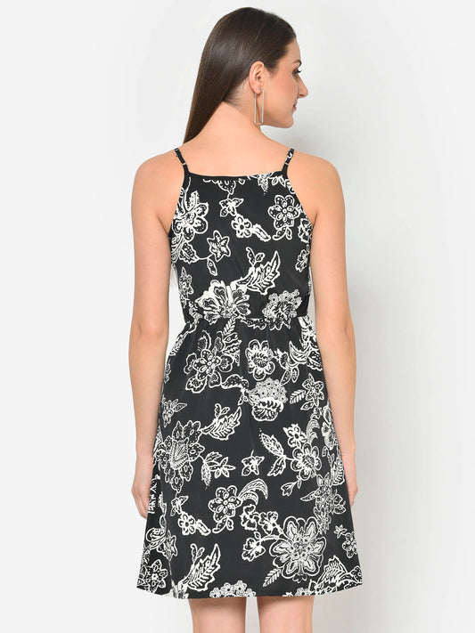 Women Black & White Floral Strappy Dress
