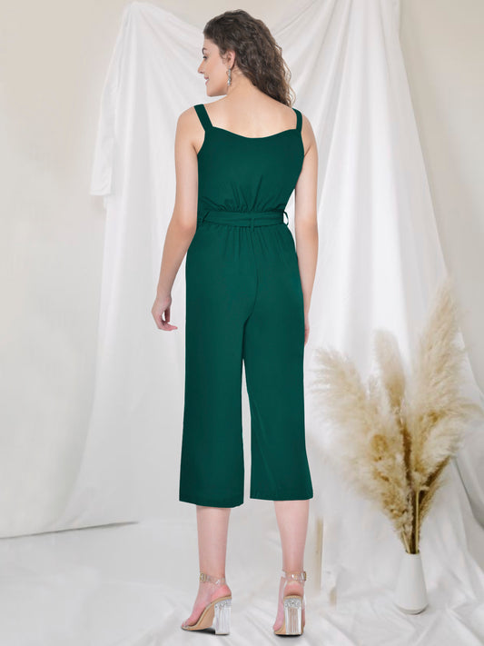 Women Green Front Buttoned Strappy Jumpsuit