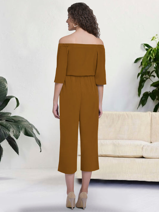 Women Light Brown Off Shoulder Jumpsuit
