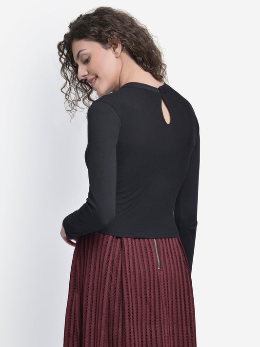 Women Black Studded Cage Neck Crop Top