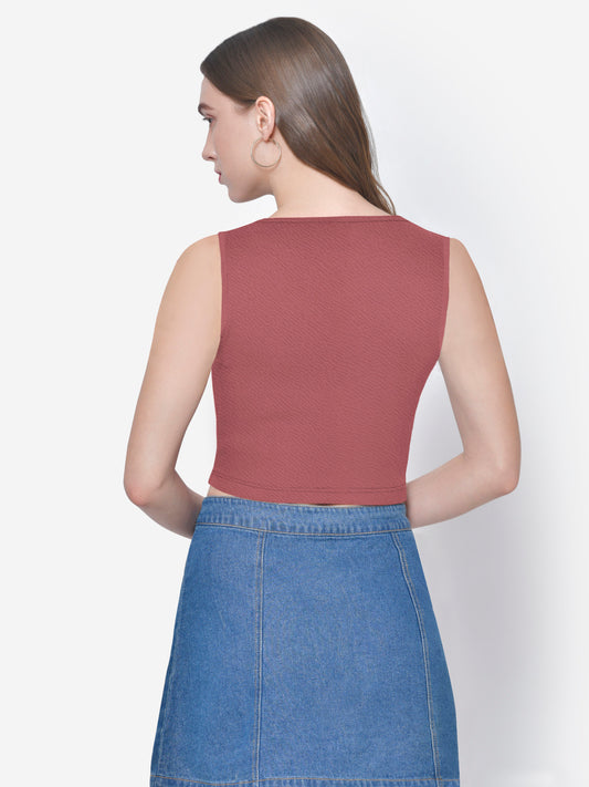 Women Pink Textured Buttoned Crop Top