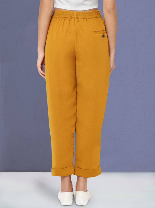Women Mustard Yellow Turn Up Trouser