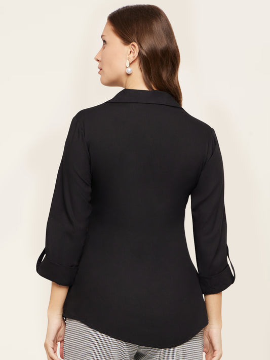 Women Black Collar Rayon Tunic Top