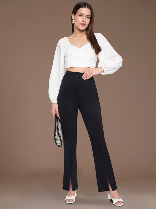 Women Black Slit Stretchable Trouser