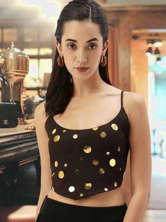 Women Brown Embellished Bare Back Top