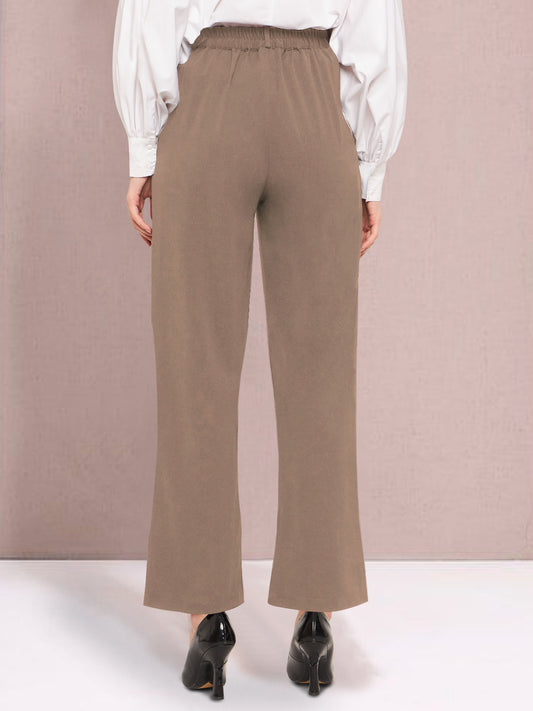 Women Beige Wide Leg Stretch Trouser