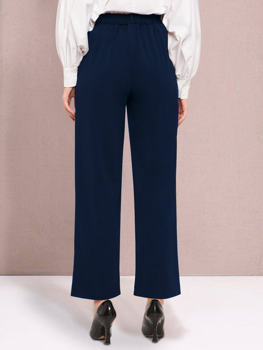 Women Blue Straight Fit Stretch Trouser