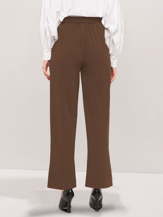 Women Mocha Brown Wide Leg Stretch Trouser