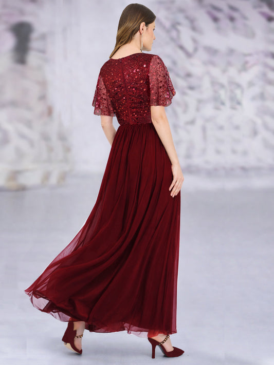 maroon-sequin-cape-gown