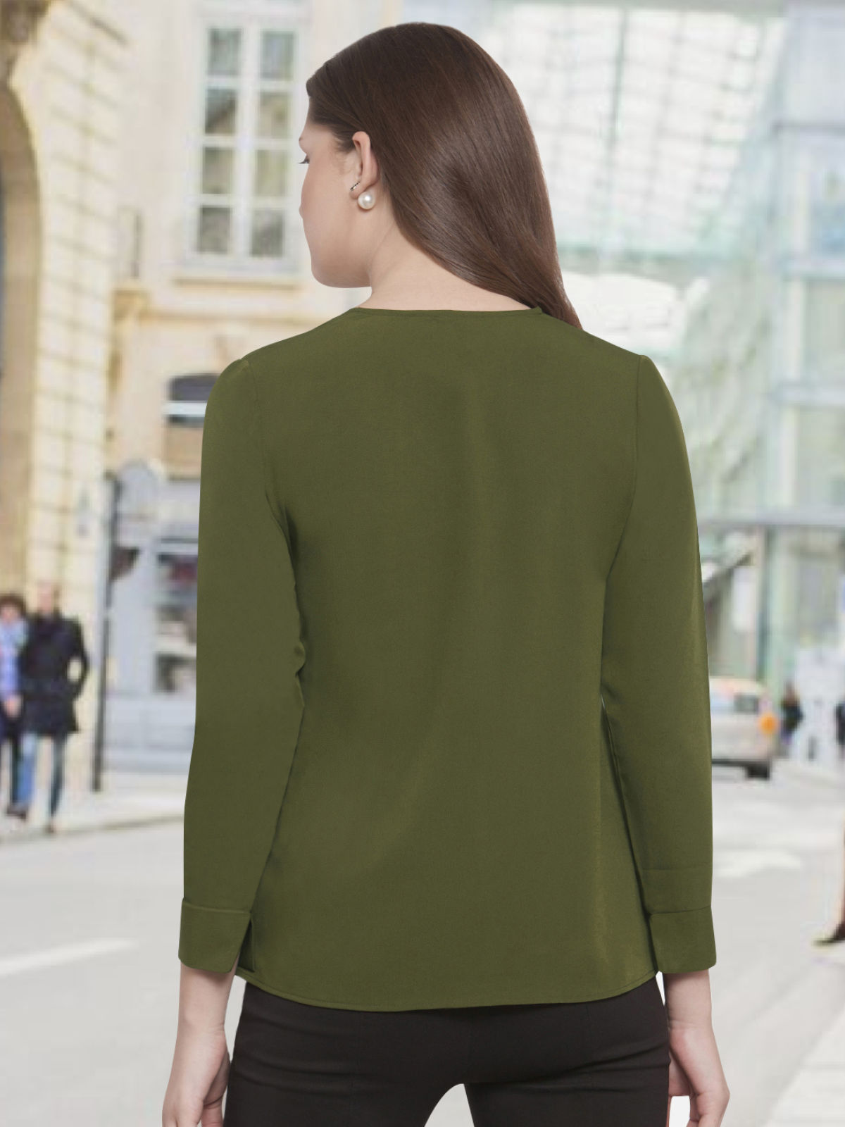 Women Olive Green Asymmetric Neck Top