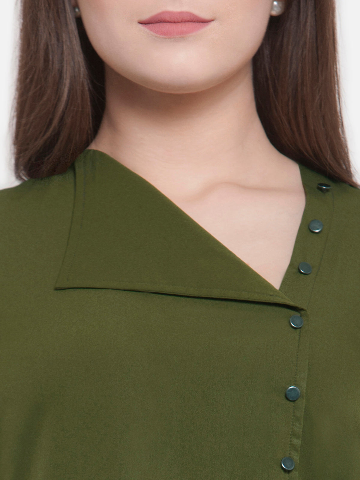 Women Olive Green Asymmetric Neck Top