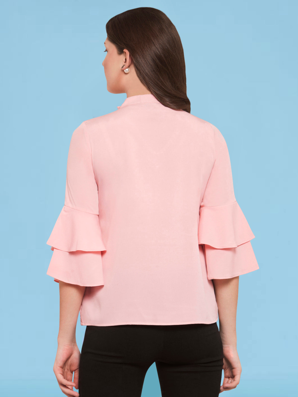 Women Nude Pink Layered Sleeve Top