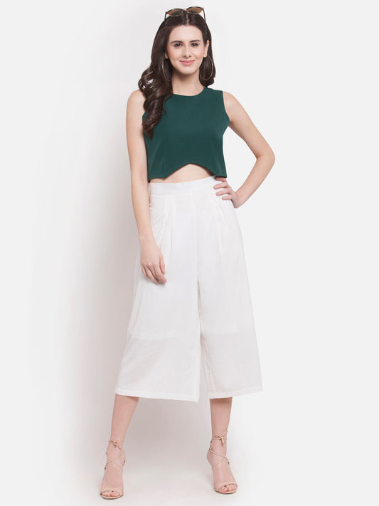 Women Green Front V Cut Crop Top