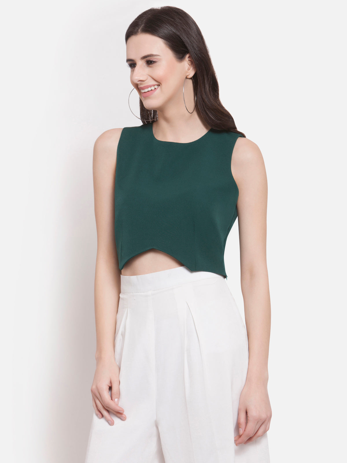 Women Green Front V Cut Crop Top