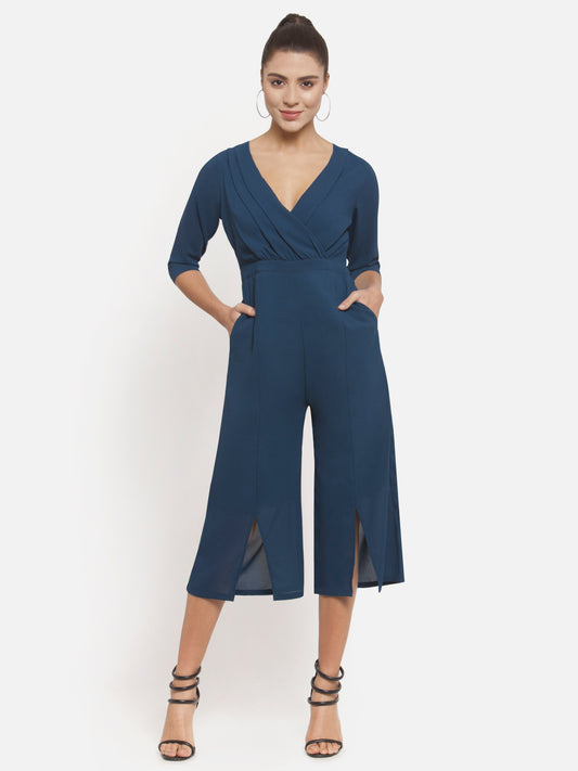Women Turquoise Front Wrap Jumpsuit