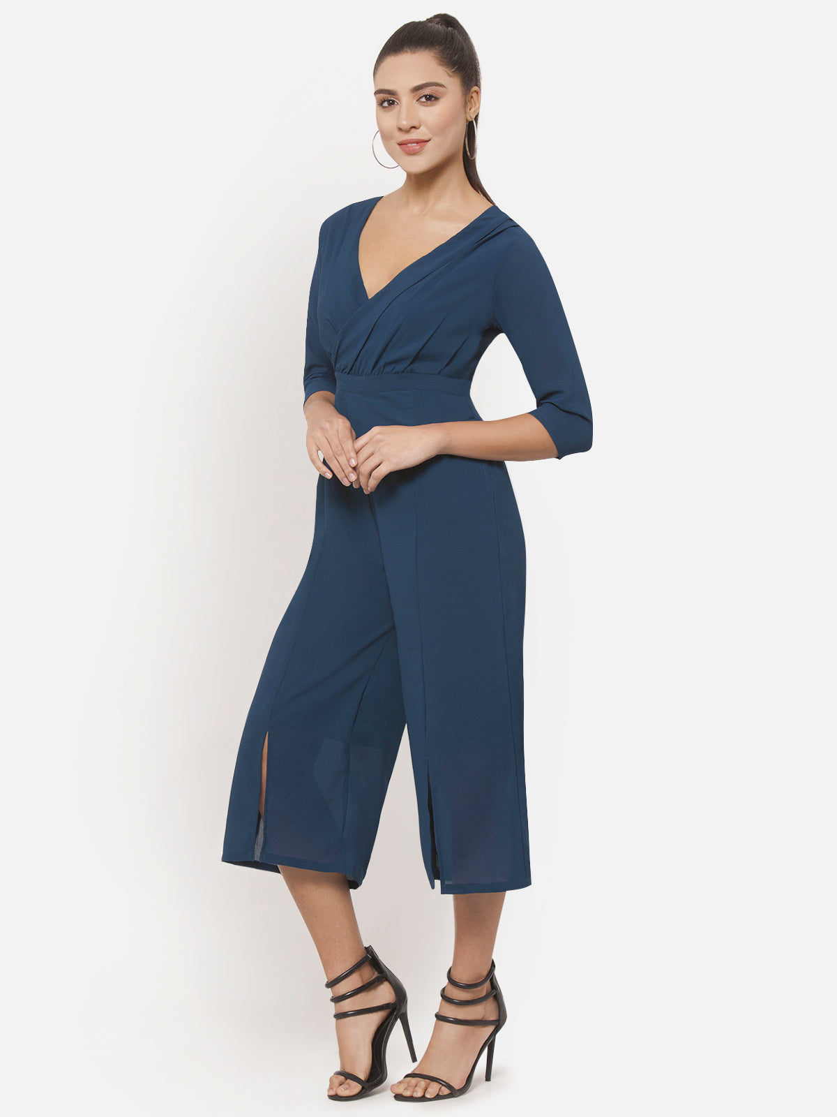 Women Turquoise Front Wrap Jumpsuit
