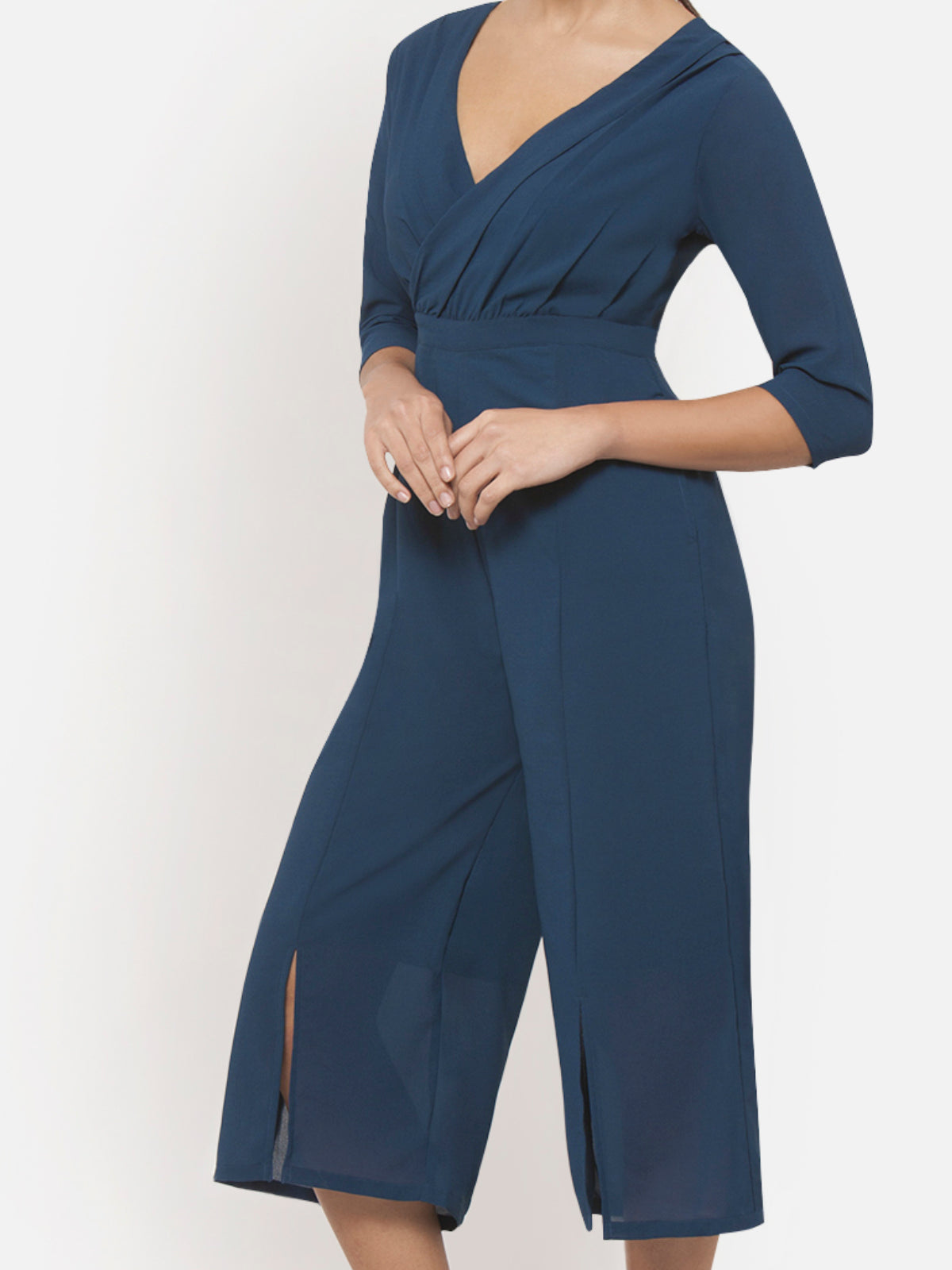 Women Turquoise Front Wrap Jumpsuit