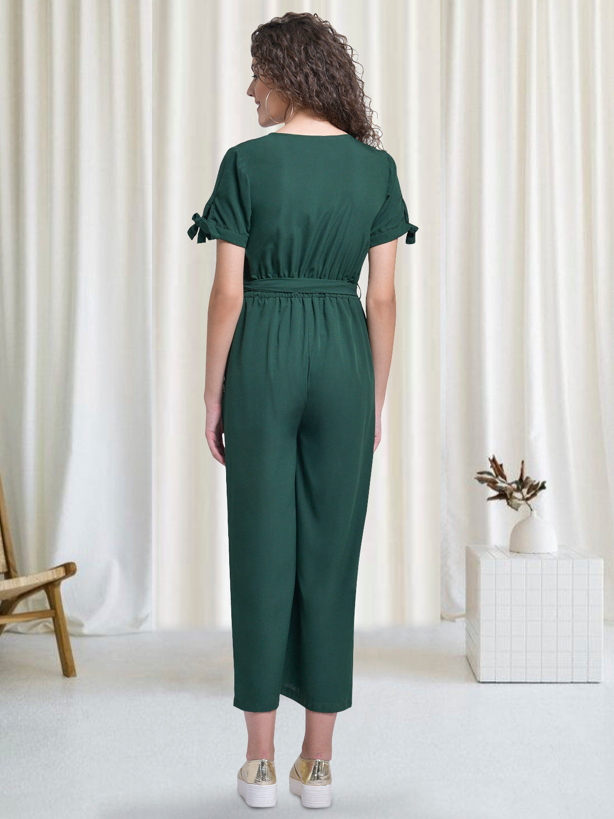 Women Green Front Buttoned Jumpsuit