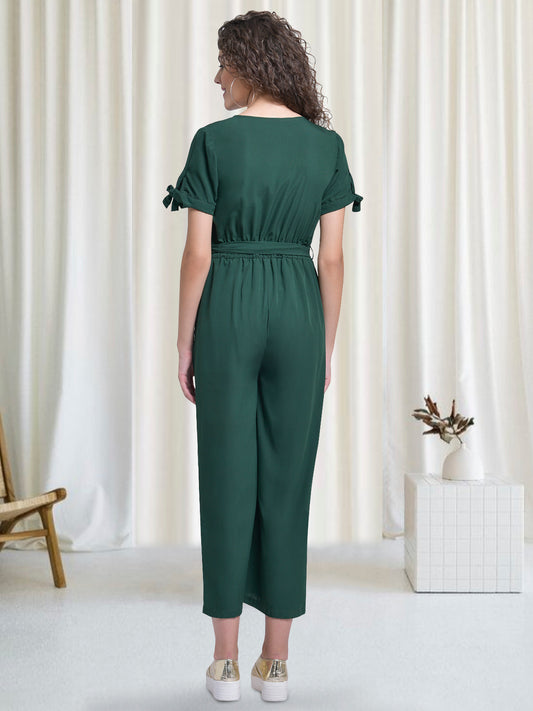 Women Green Front Buttoned Jumpsuit