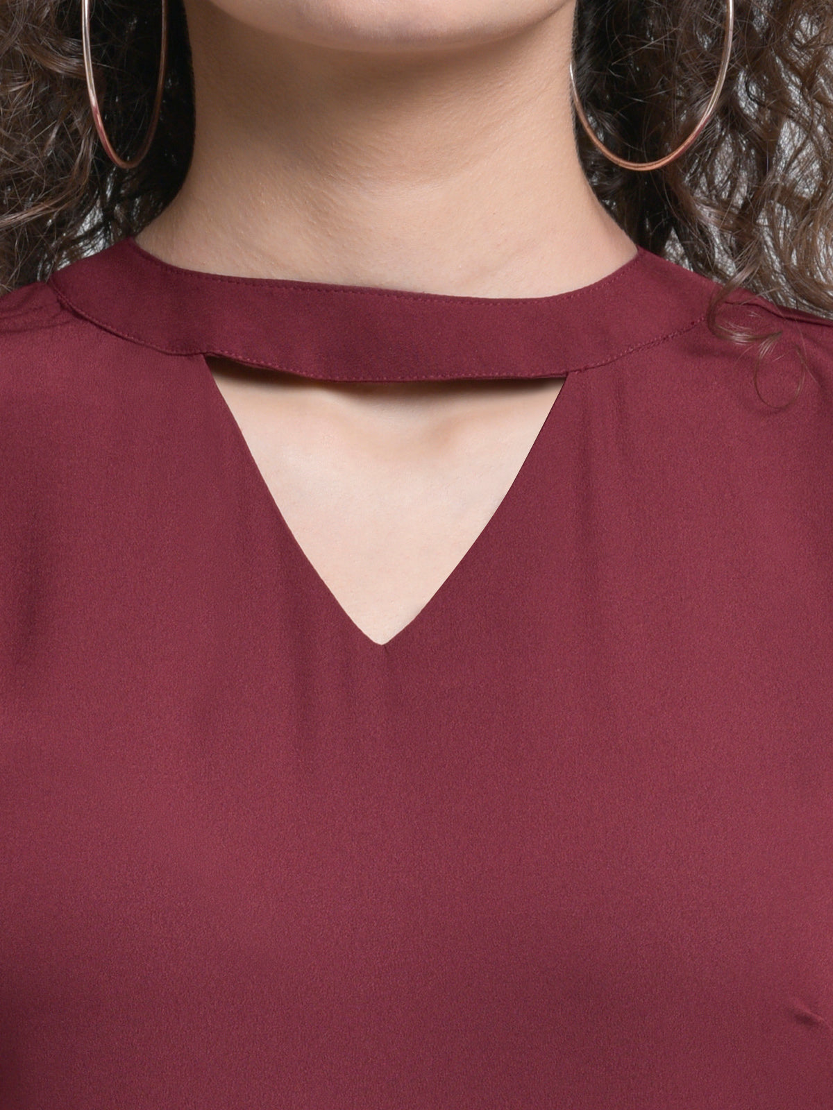 Women Maroon Choker Neck Band Jumpsuit