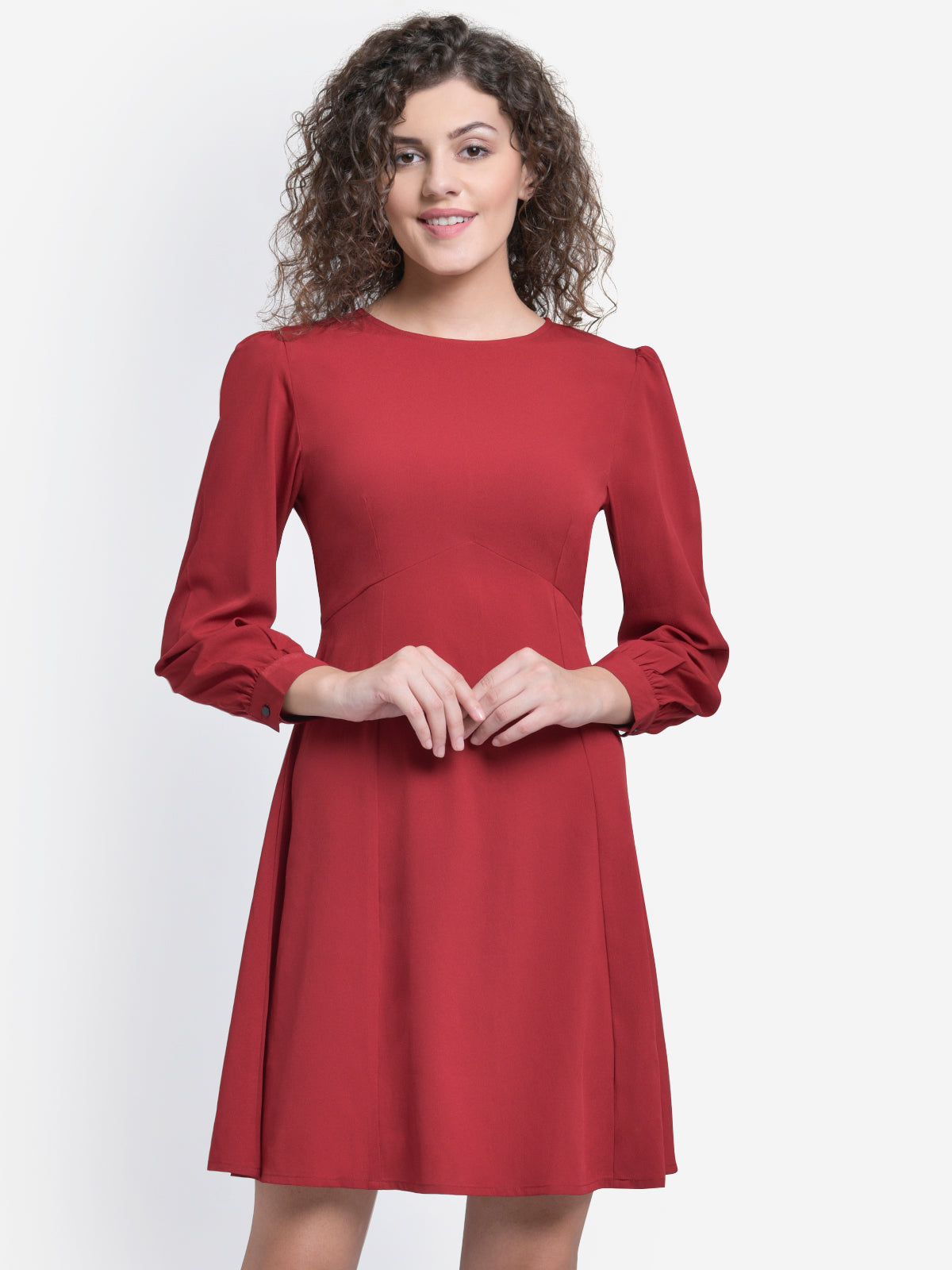 Women Maroon Bust Detail Skater Dress