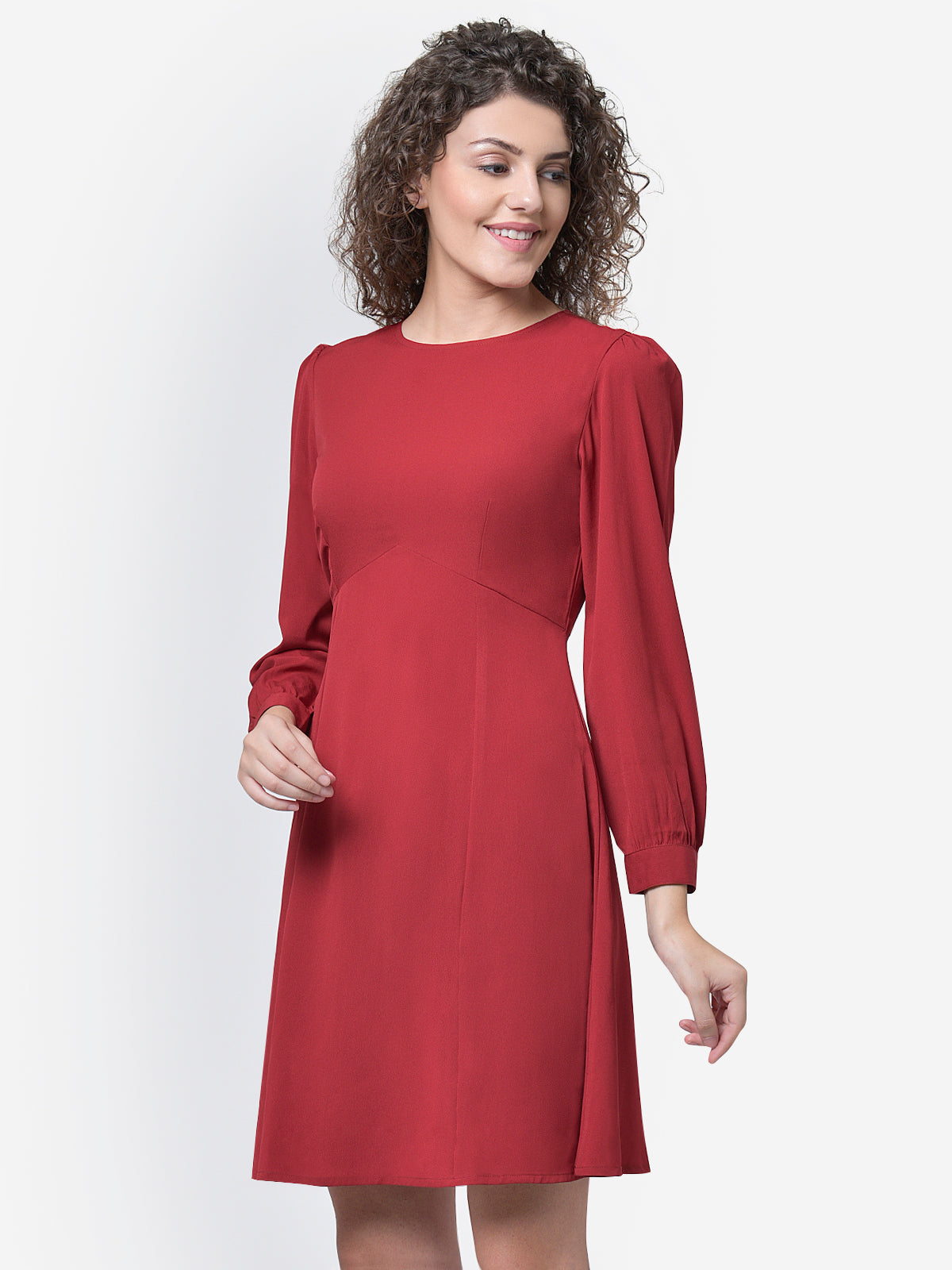 Women Maroon Bust Detail Skater Dress
