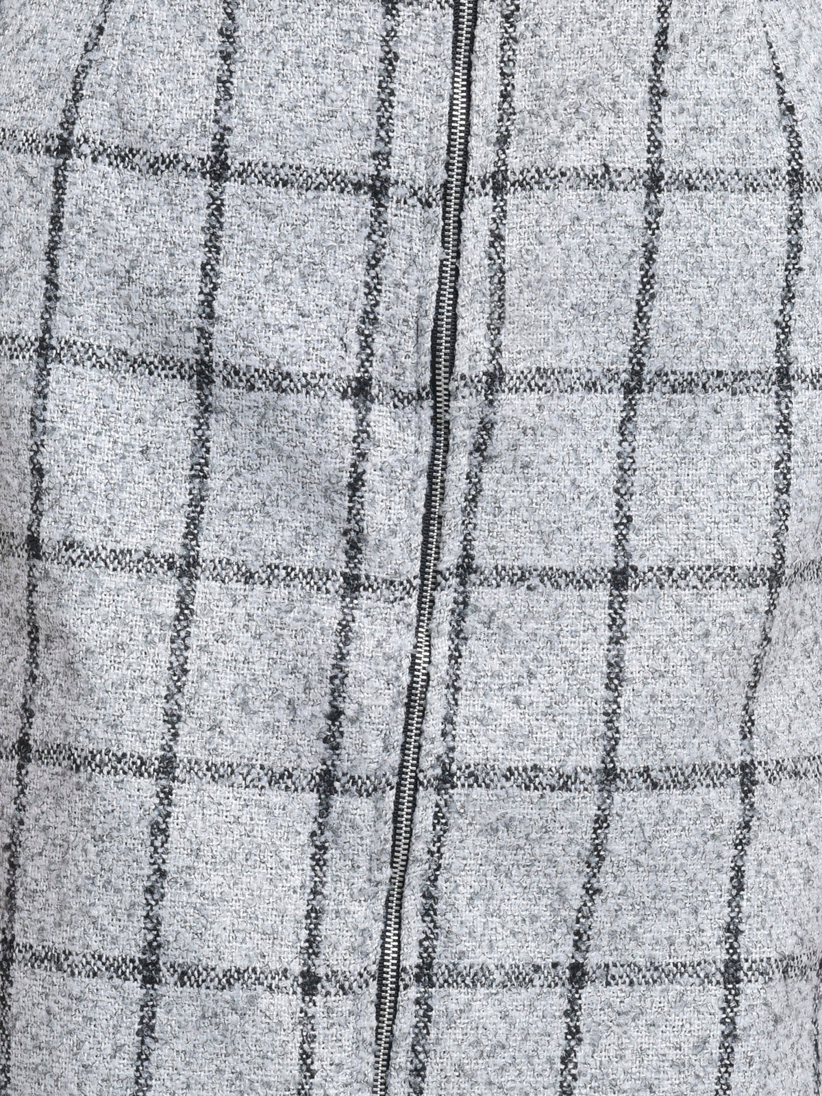 Women White Check Zipper Woolen Skirt