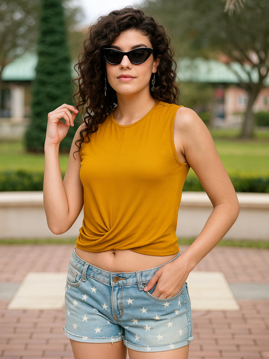 Women Mustard Yellow Twisted Crop Top