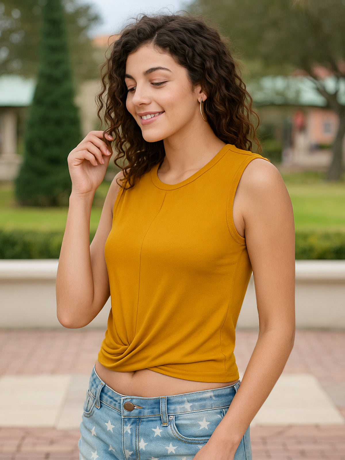 Women Mustard Yellow Twisted Crop Top