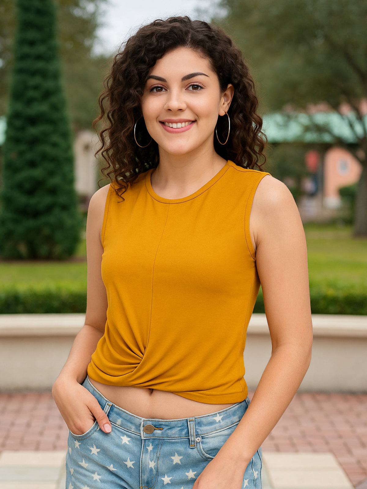 Women Mustard Yellow Twisted Crop Top