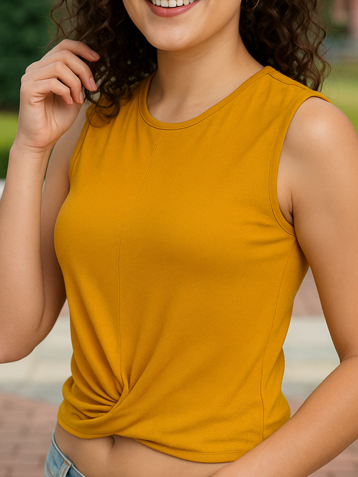 Women Mustard Yellow Twisted Crop Top