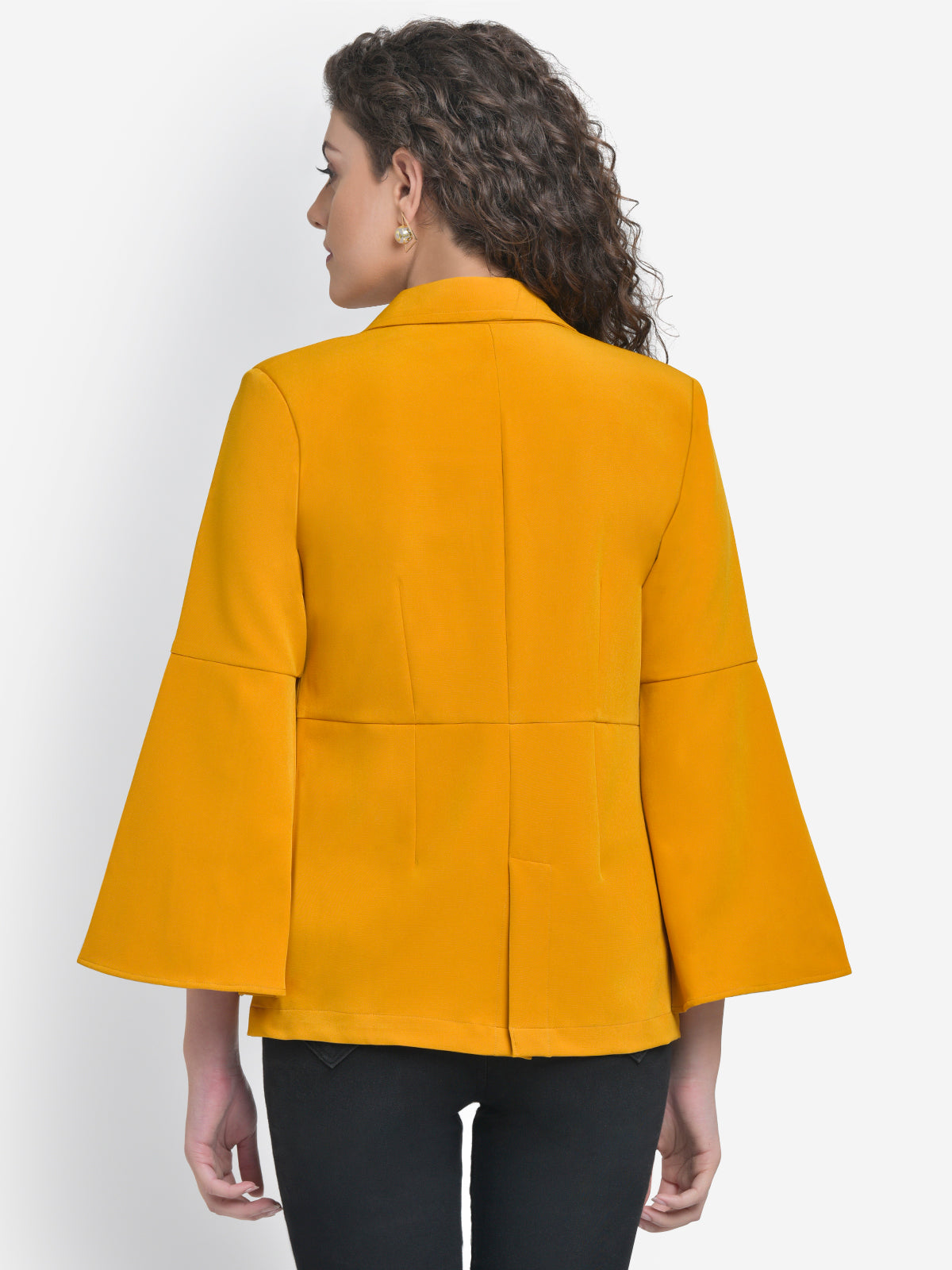Women Mustard Yellow Slit Sleeve Blazer