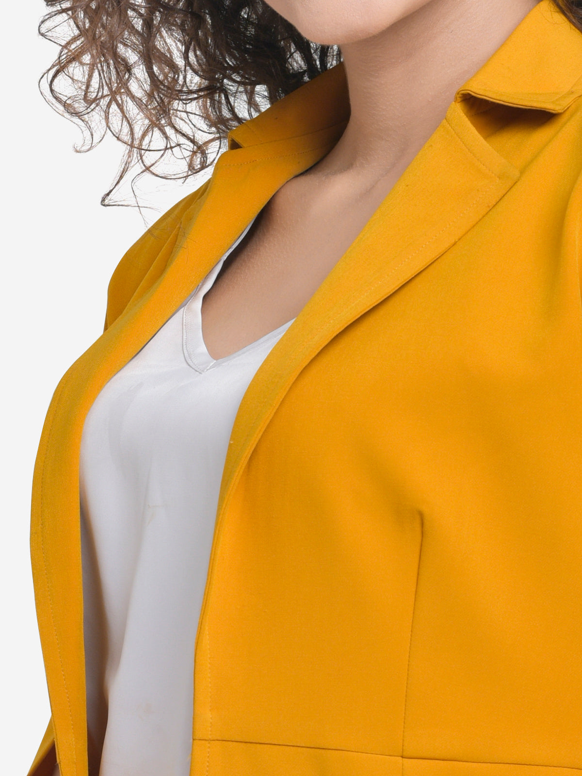 Women Mustard Yellow Slit Sleeve Blazer
