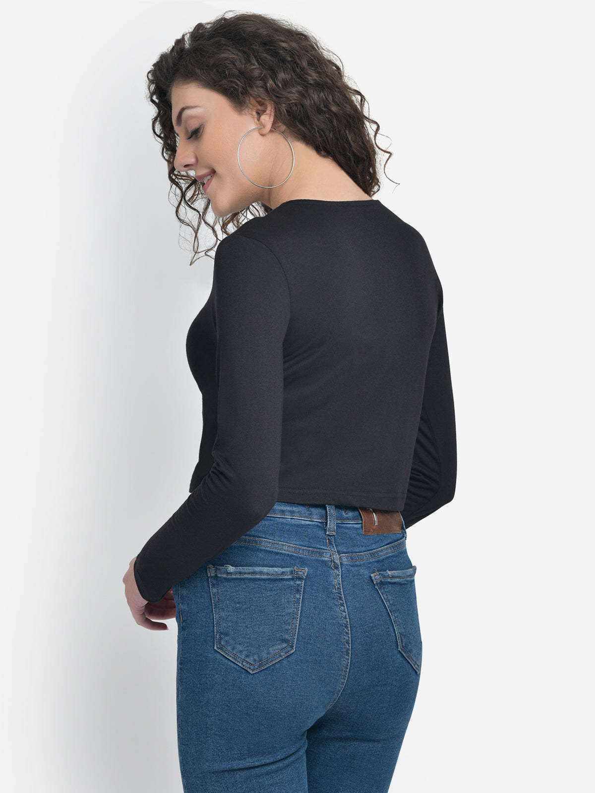 Women Black Eyelet Criss Cross Top