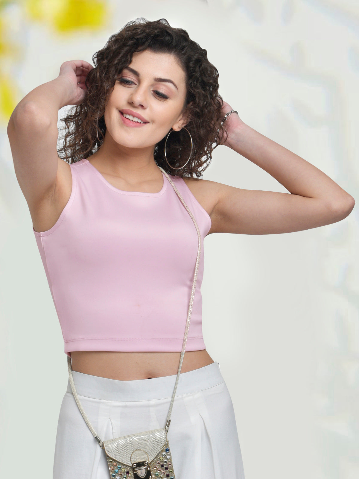 Women Pink Neoprene Crop Top