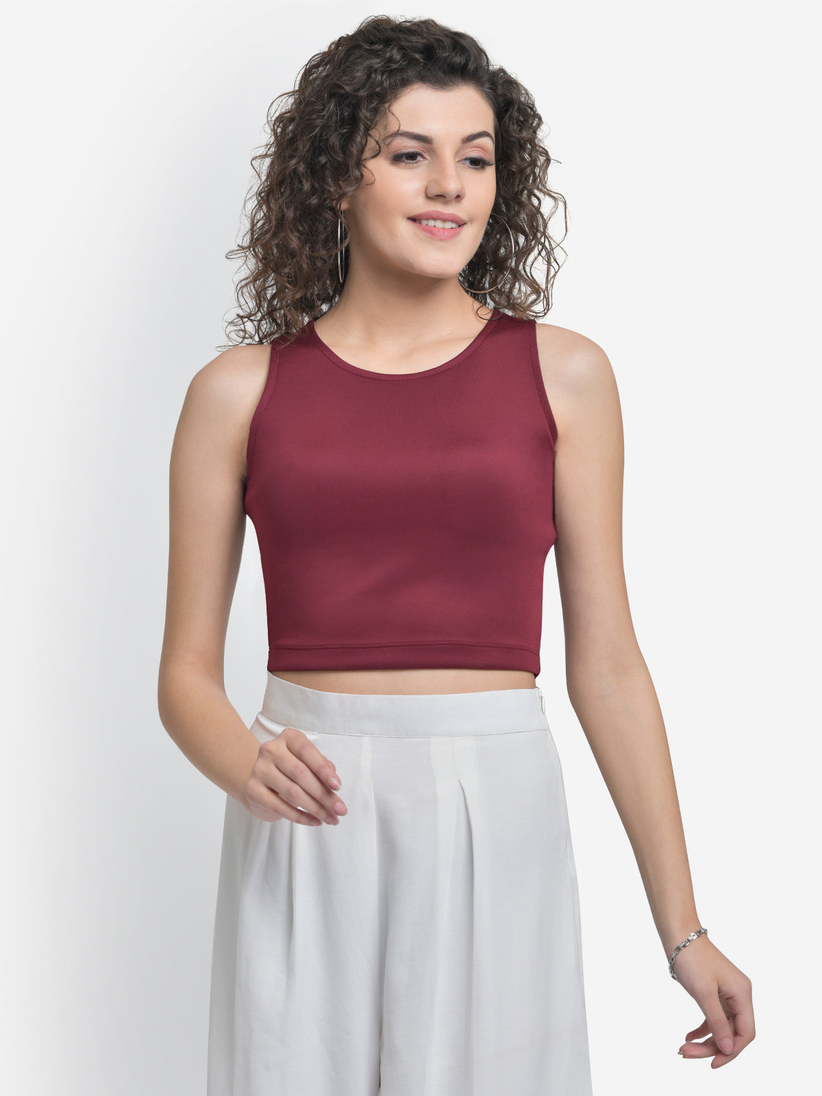 Women Maroon Neoprene Crop Top