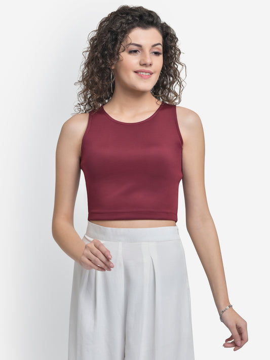 Women Maroon Neoprene Crop Top