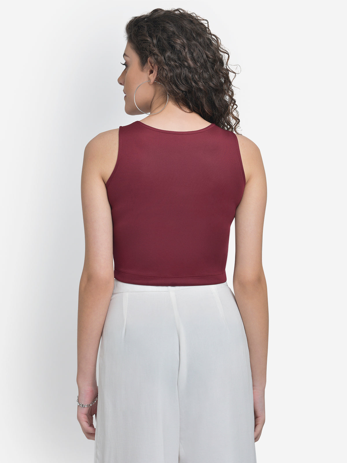 Women Maroon Neoprene Crop Top