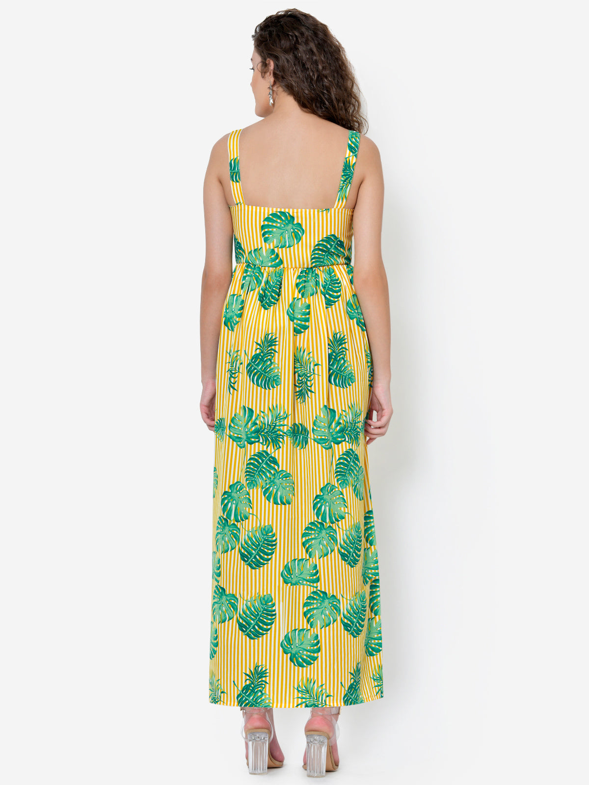 Women Leaf Print Maxi Dress