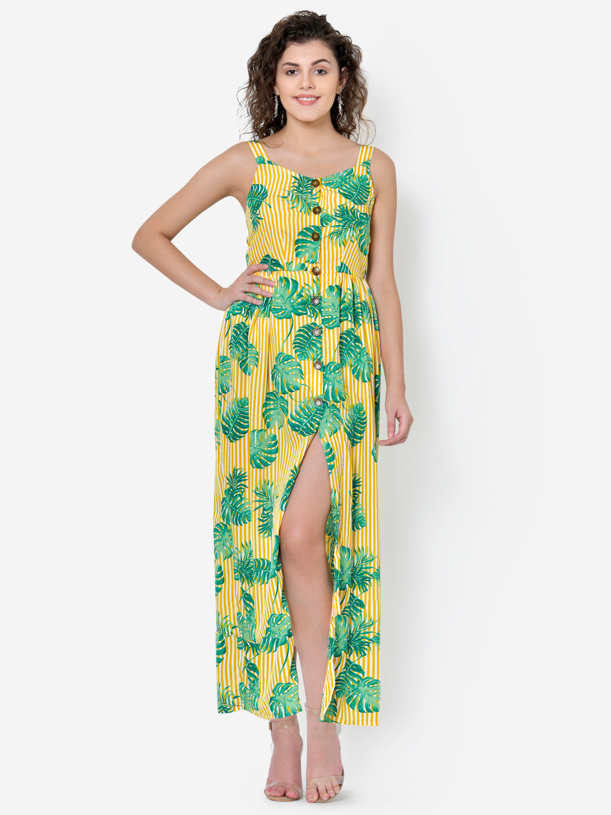 Women Leaf Print Maxi Dress
