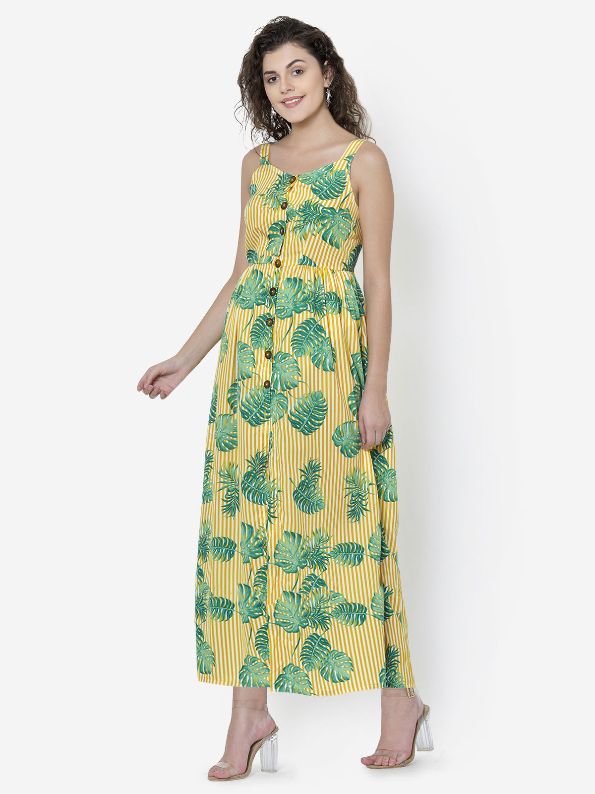 Women Leaf Print Maxi Dress