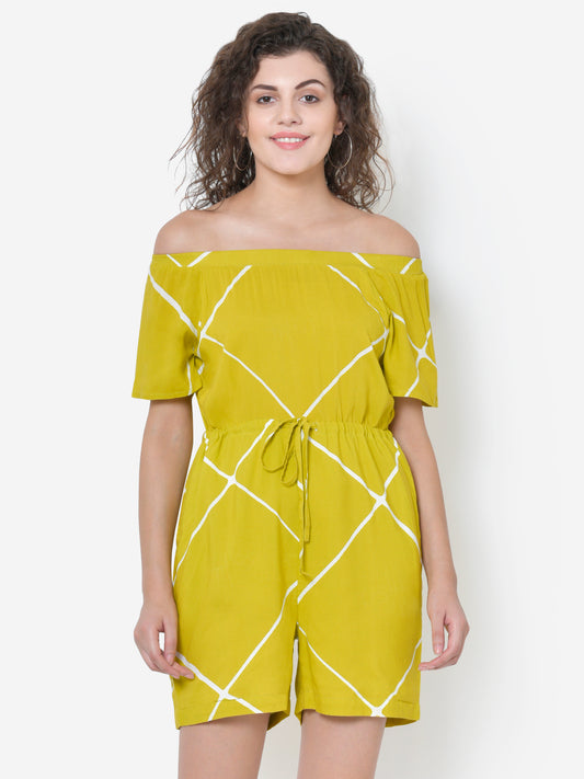 Women Lemon Yellow Off Shoulder Playsuit
