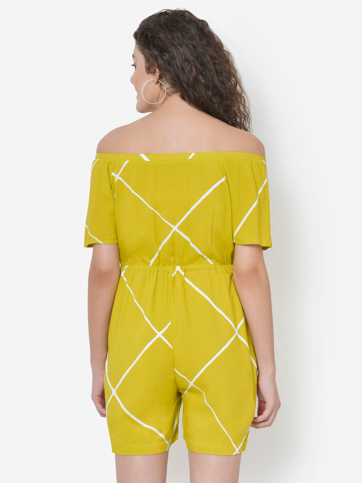 Women Lemon Yellow Off Shoulder Playsuit