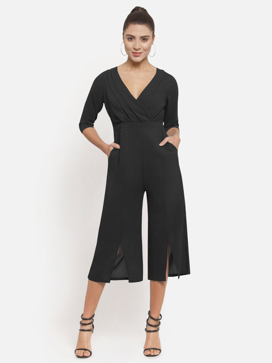 Women Black Front Wrap Jumpsuit