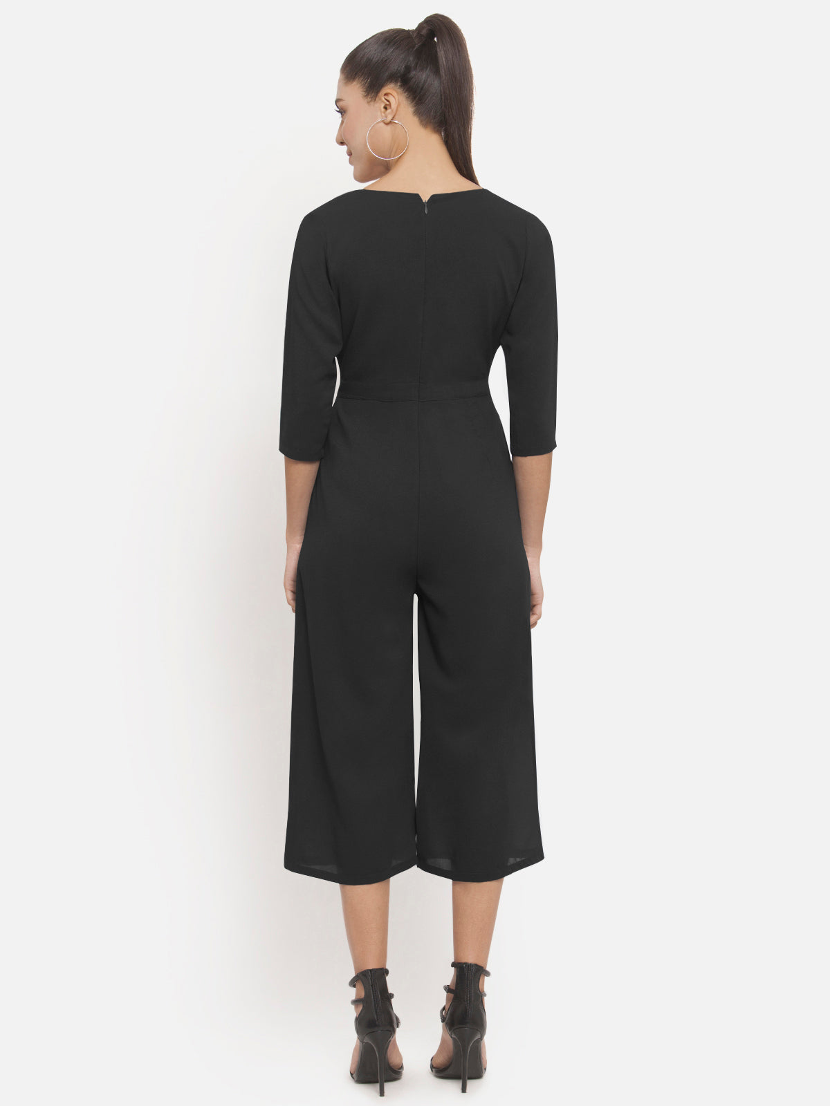 Women Black Front Wrap Jumpsuit
