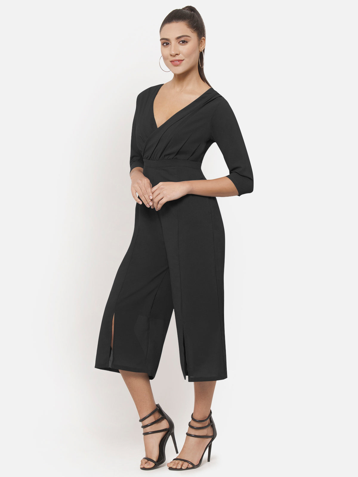 Women Black Front Wrap Jumpsuit